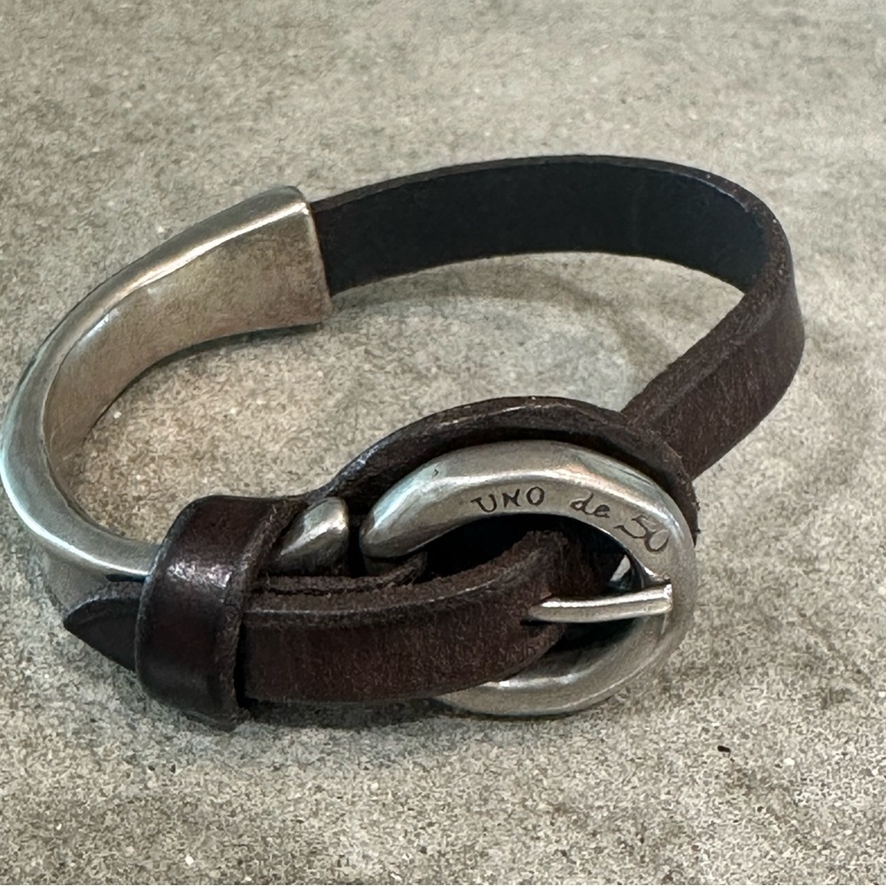 Uno de 50 Silver and Brown Leather Bracelet